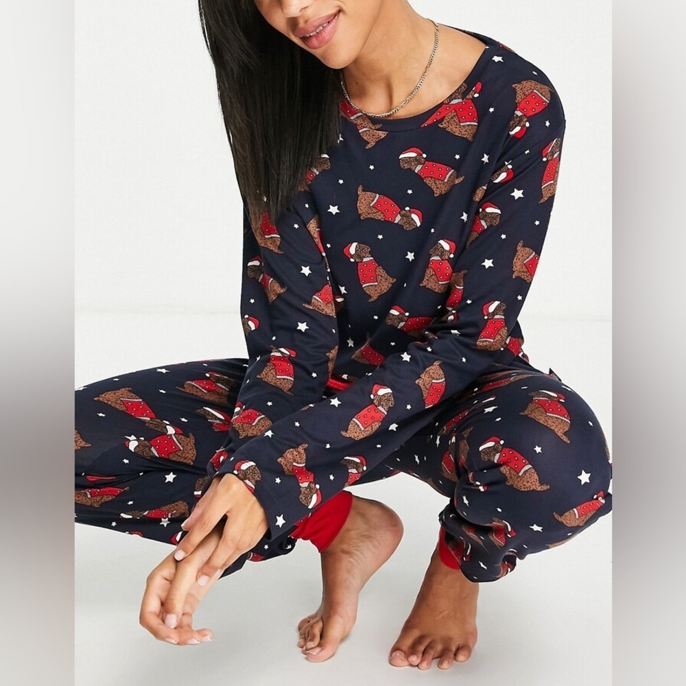 Chelsea Peers Christmas cockapoo dog pajamas in navy